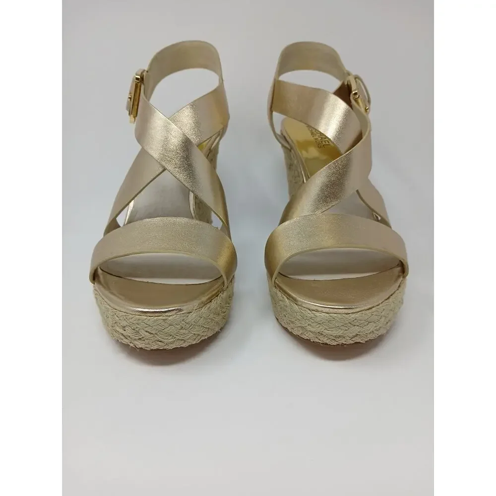 Michael Kors Giovanna MK Logo Pale Gold Espadrille Wedge Women’s US Size 10M New
